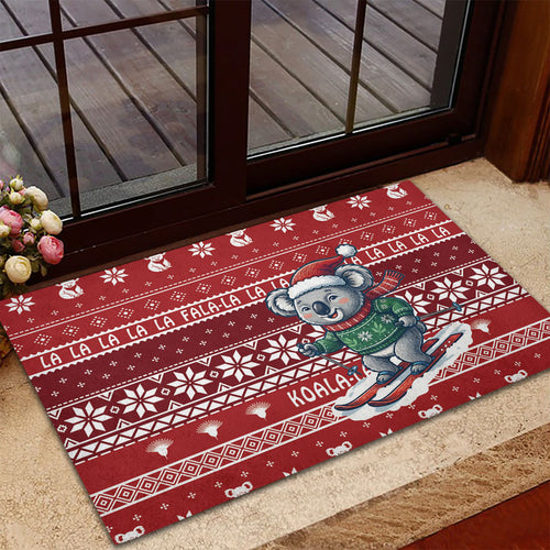 Australia Christmas In July Rubber Doormat Koala Santa Skiing Red Color