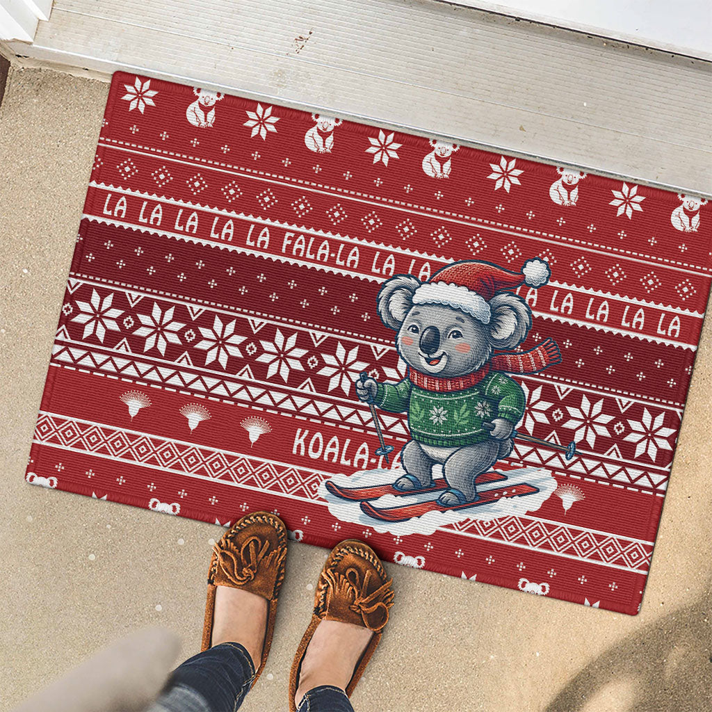 Australia Christmas In July Rubber Doormat Koala Santa Skiing Red Color