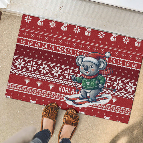 Australia Christmas In July Rubber Doormat Koala Santa Skiing Red Color