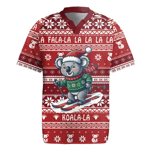 Australia Christmas In July Rugby Jersey Koala Santa Skiing Red Color