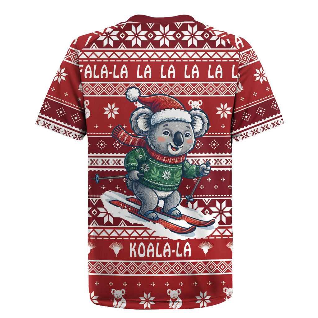 Australia Christmas In July Rugby Jersey Koala Santa Skiing Red Color