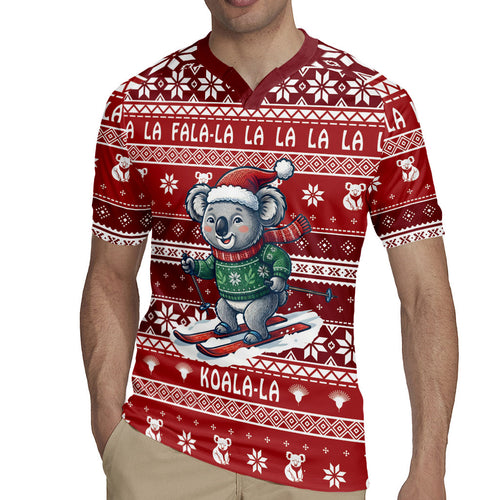 Australia Christmas In July Rugby Jersey Koala Santa Skiing Red Color