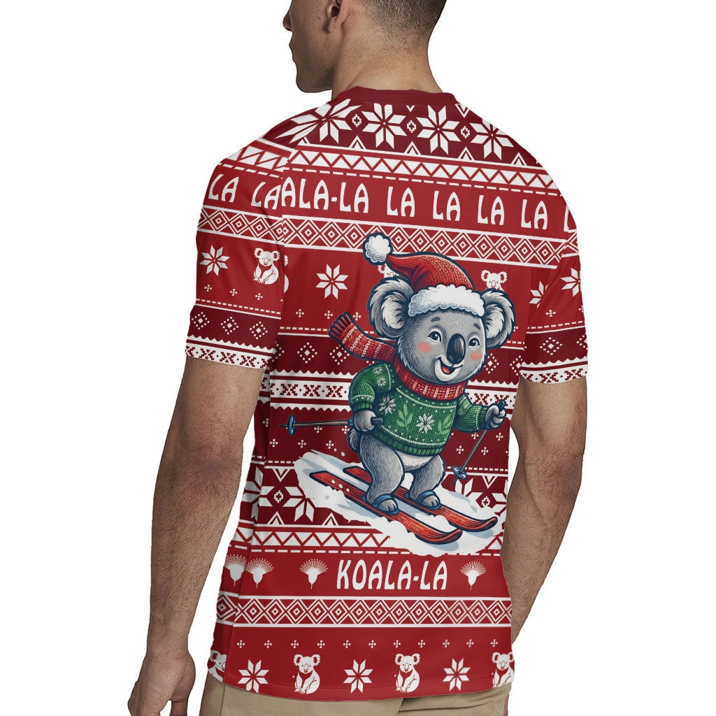 Australia Christmas In July Rugby Jersey Koala Santa Skiing Red Color