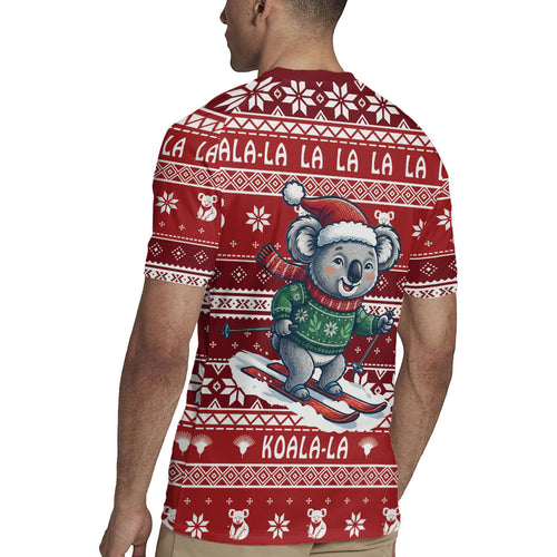 Australia Christmas In July Rugby Jersey Koala Santa Skiing Red Color