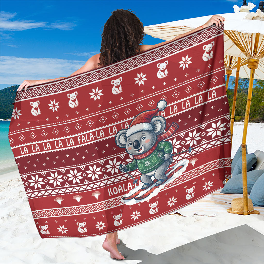 Australia Christmas In July Sarong Koala Santa Skiing Red Color