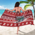 Australia Christmas In July Sarong Koala Santa Skiing Red Color