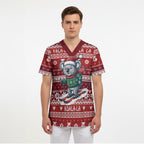 Australia Christmas In July Scrub Top Koala Santa Skiing Red Color