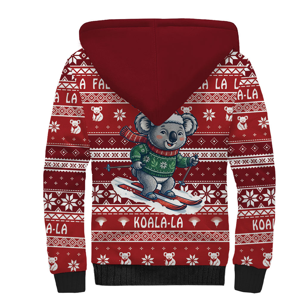 Australia Christmas In July Sherpa Hoodie Koala Santa Skiing Red Color
