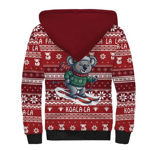 Australia Christmas In July Sherpa Hoodie Koala Santa Skiing Red Color