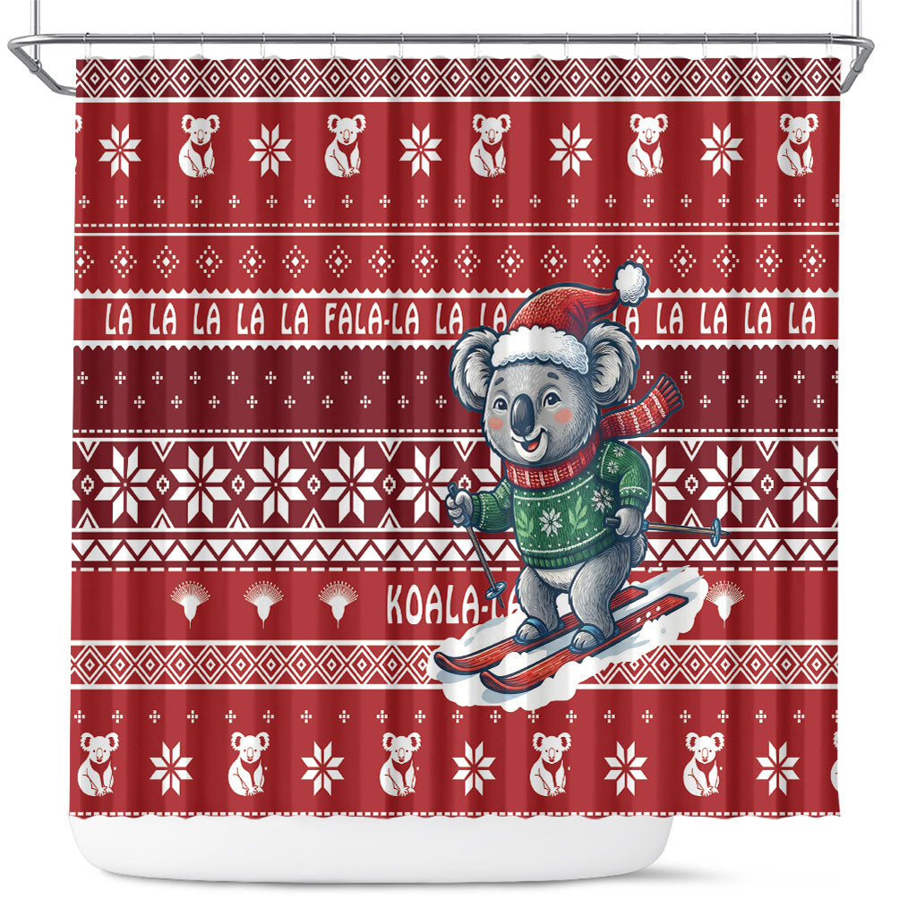 Australia Christmas In July Shower Curtain Koala Santa Skiing Red Color