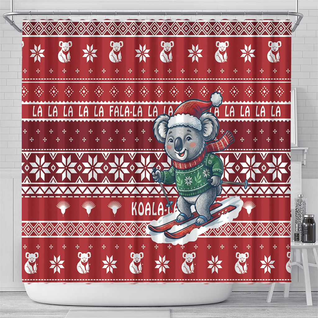 Australia Christmas In July Shower Curtain Koala Santa Skiing Red Color