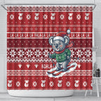 Australia Christmas In July Shower Curtain Koala Santa Skiing Red Color