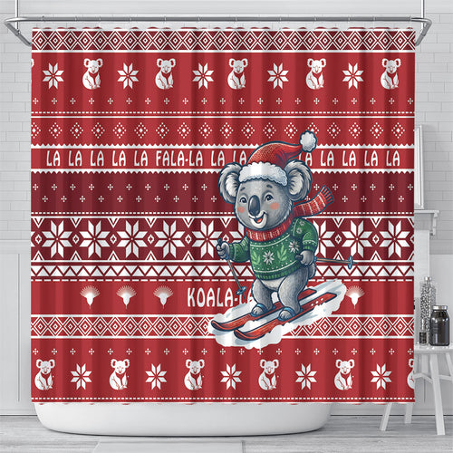 Australia Christmas In July Shower Curtain Koala Santa Skiing Red Color