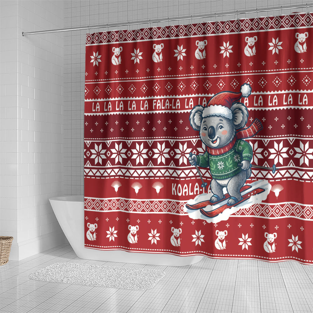 Australia Christmas In July Shower Curtain Koala Santa Skiing Red Color