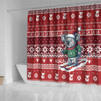 Australia Christmas In July Shower Curtain Koala Santa Skiing Red Color