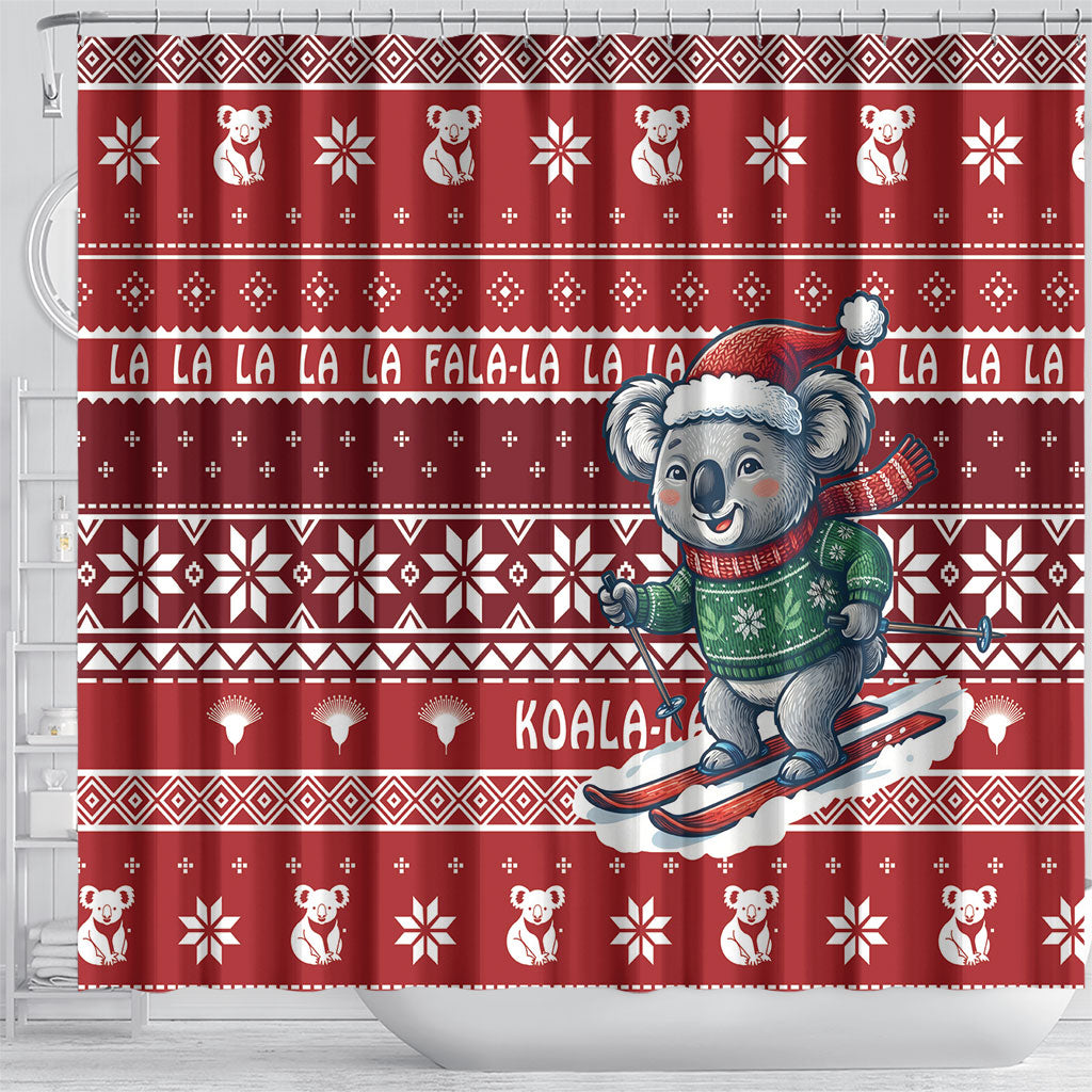 Australia Christmas In July Shower Curtain Koala Santa Skiing Red Color