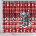 Australia Christmas In July Shower Curtain Koala Santa Skiing Red Color