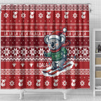 Australia Christmas In July Shower Curtain Koala Santa Skiing Red Color