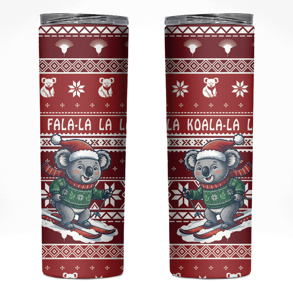 Australia Christmas In July Skinny Tumbler Koala Santa Skiing Red Color