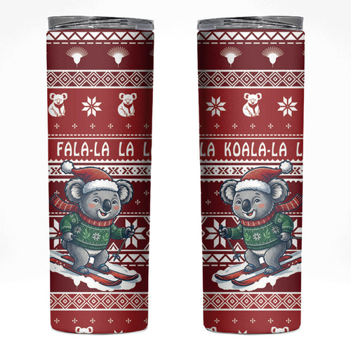 Australia Christmas In July Skinny Tumbler Koala Santa Skiing Red Color