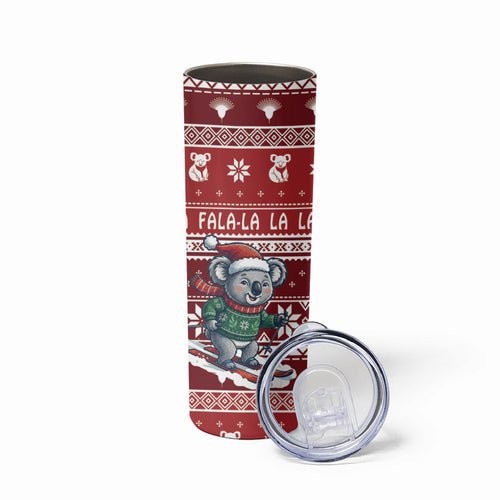 Australia Christmas In July Skinny Tumbler Koala Santa Skiing Red Color