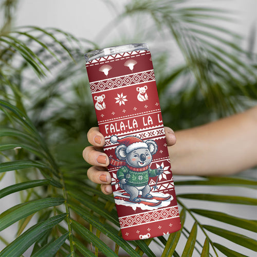 Australia Christmas In July Skinny Tumbler Koala Santa Skiing Red Color