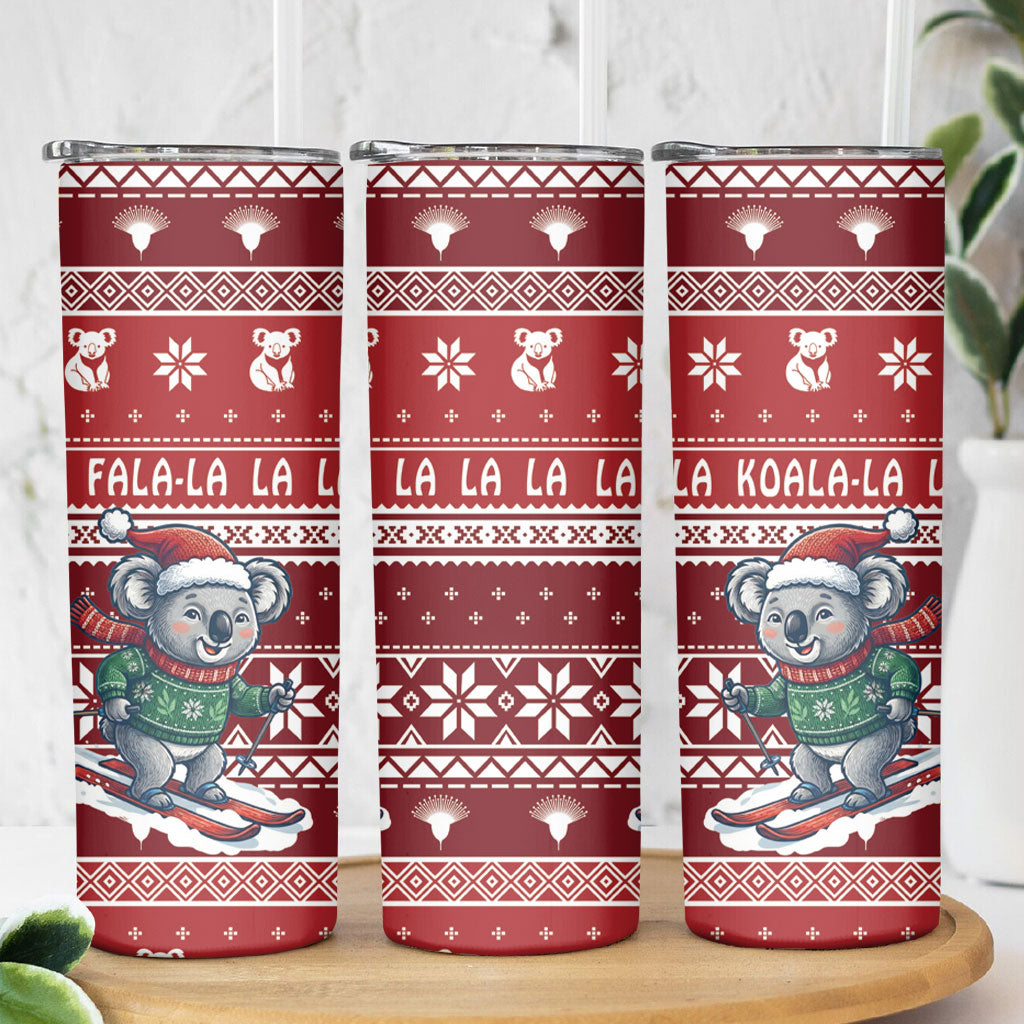 Australia Christmas In July Skinny Tumbler Koala Santa Skiing Red Color