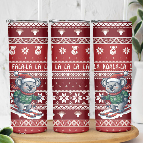 Australia Christmas In July Skinny Tumbler Koala Santa Skiing Red Color