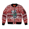 Australia Christmas In July Sleeve Zip Bomber Jacket Koala Santa Skiing Red Color