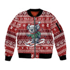 Australia Christmas In July Sleeve Zip Bomber Jacket Koala Santa Skiing Red Color