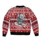 Australia Christmas In July Sleeve Zip Bomber Jacket Koala Santa Skiing Red Color