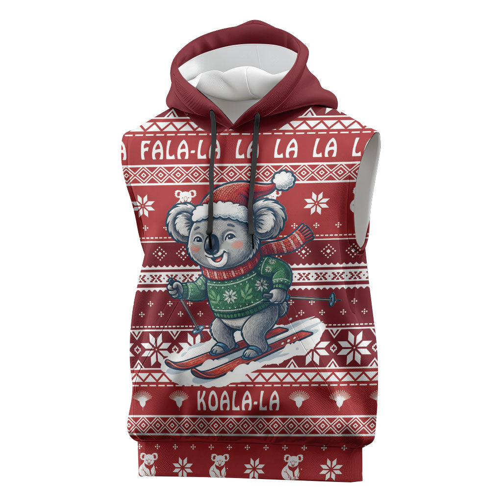Australia Christmas In July Sleeveless Hoodie Koala Santa Skiing Red Color