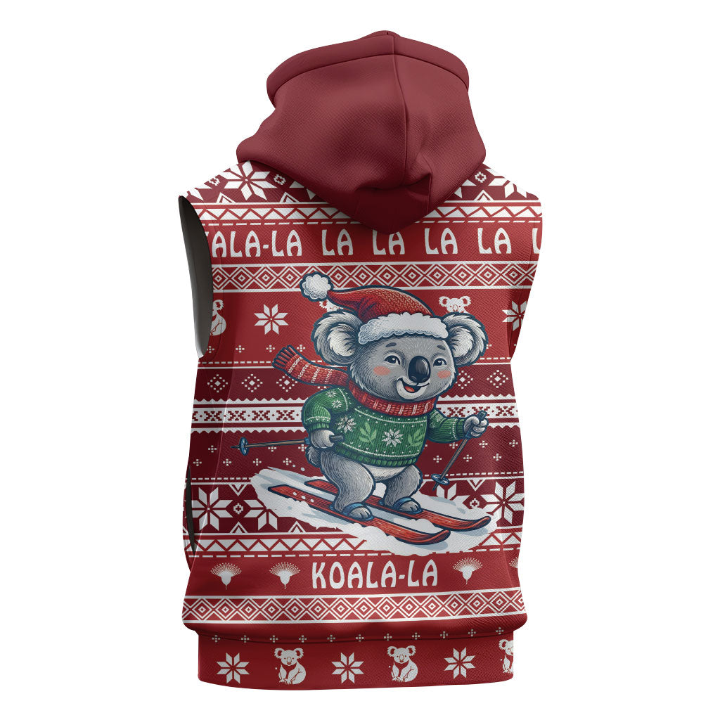 Australia Christmas In July Sleeveless Hoodie Koala Santa Skiing Red Color