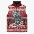 Australia Christmas In July Sleeveless Puffer Jacket Koala Santa Skiing Red Color