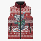 Australia Christmas In July Sleeveless Puffer Jacket Koala Santa Skiing Red Color