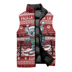 Australia Christmas In July Sleeveless Puffer Jacket Koala Santa Skiing Red Color