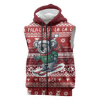 Australia Christmas In July Sleeveless Zip Hoodie Koala Santa Skiing Red Color