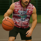 Australia Christmas In July Sleeveless Zip Hoodie Koala Santa Skiing Red Color