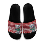 Australia Christmas In July Slide Sandals Koala Santa Skiing Red Color