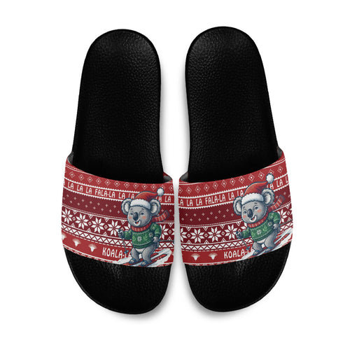 Australia Christmas In July Slide Sandals Koala Santa Skiing Red Color