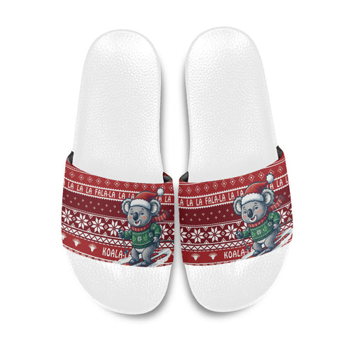 Australia Christmas In July Slide Sandals Koala Santa Skiing Red Color