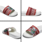 Australia Christmas In July Slide Sandals Koala Santa Skiing Red Color