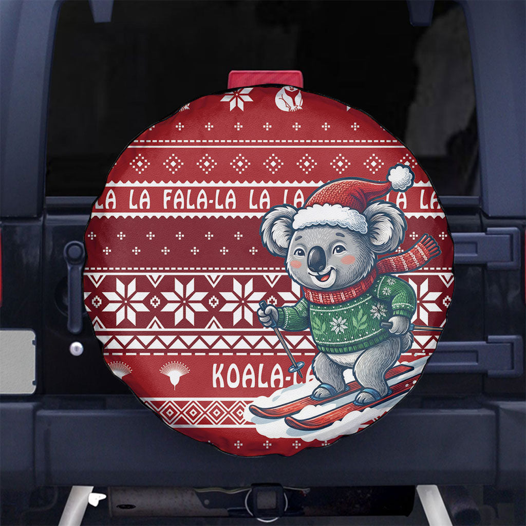 Australia Christmas In July Spare Tire Cover Koala Santa Skiing Red Color
