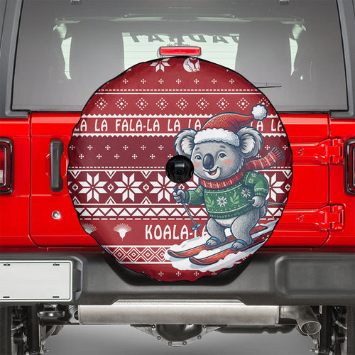 Australia Christmas In July Spare Tire Cover Koala Santa Skiing Red Color