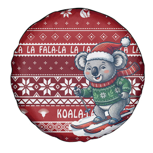 Australia Christmas In July Spare Tire Cover Koala Santa Skiing Red Color