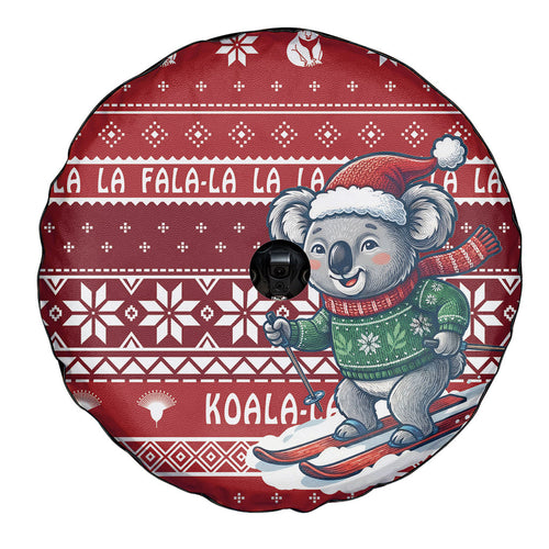 Australia Christmas In July Spare Tire Cover Koala Santa Skiing Red Color