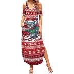 Australia Christmas In July Summer Maxi Dress Koala Santa Skiing Red Color