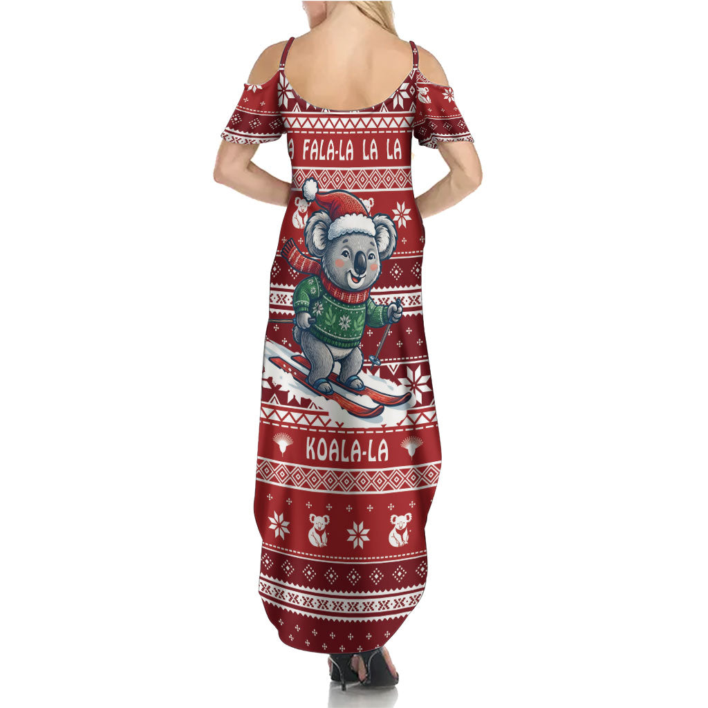 Australia Christmas In July Summer Maxi Dress Koala Santa Skiing Red Color
