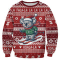 Australia Christmas In July Sweatshirt Koala Santa Skiing Red Color