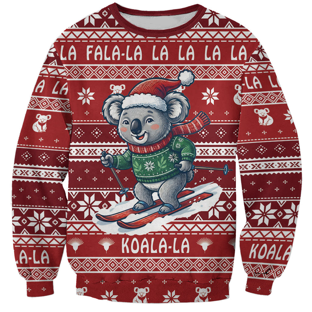 Australia Christmas In July Sweatshirt Koala Santa Skiing Red Color